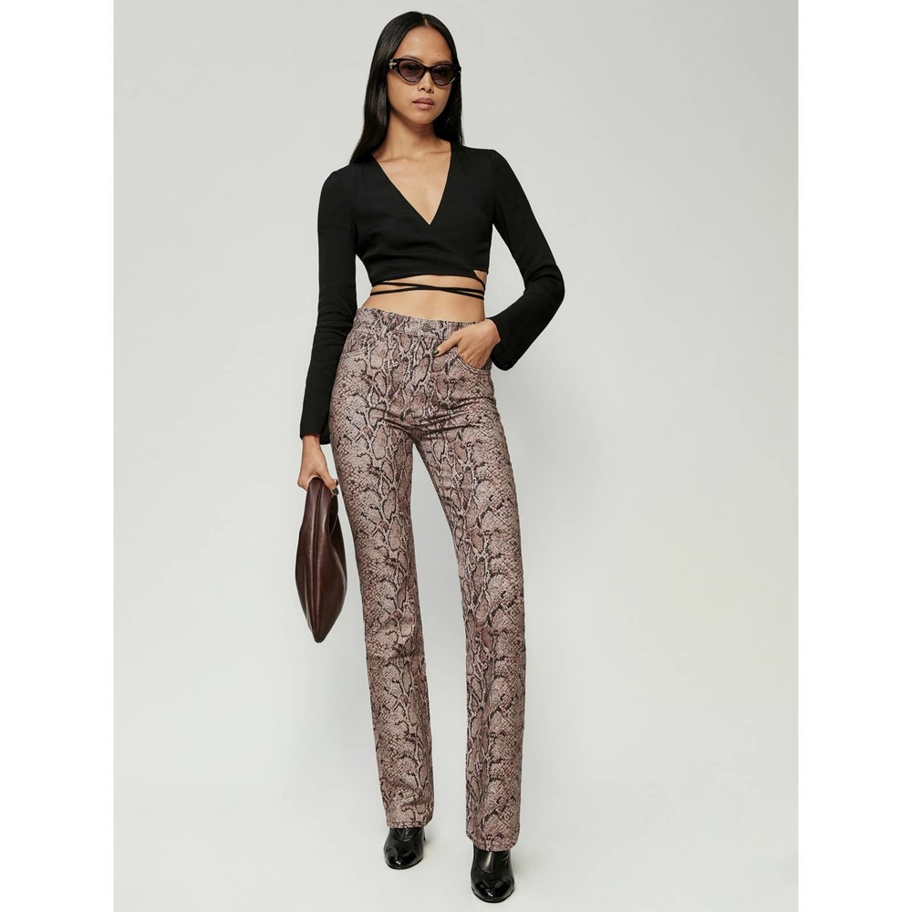 Reformation Jeans Peyton Snake High Rise Bootcut Brown Black 28
